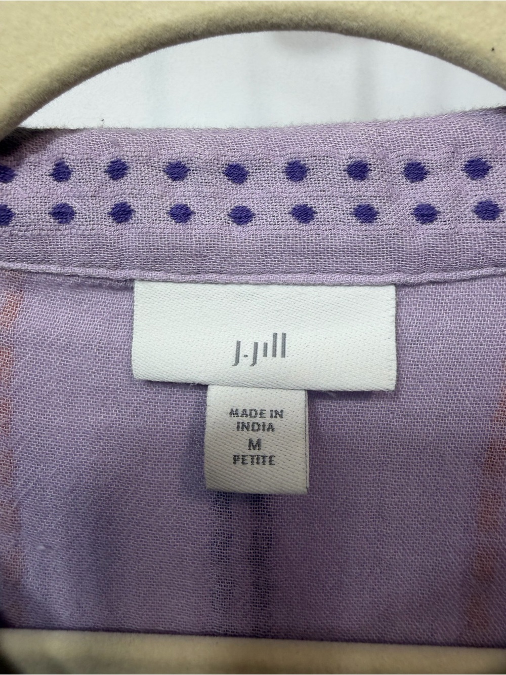 J.Jill Purple Embroidered 100% Cotton Boho Blouse Top M Petite - Picture 9 of 13